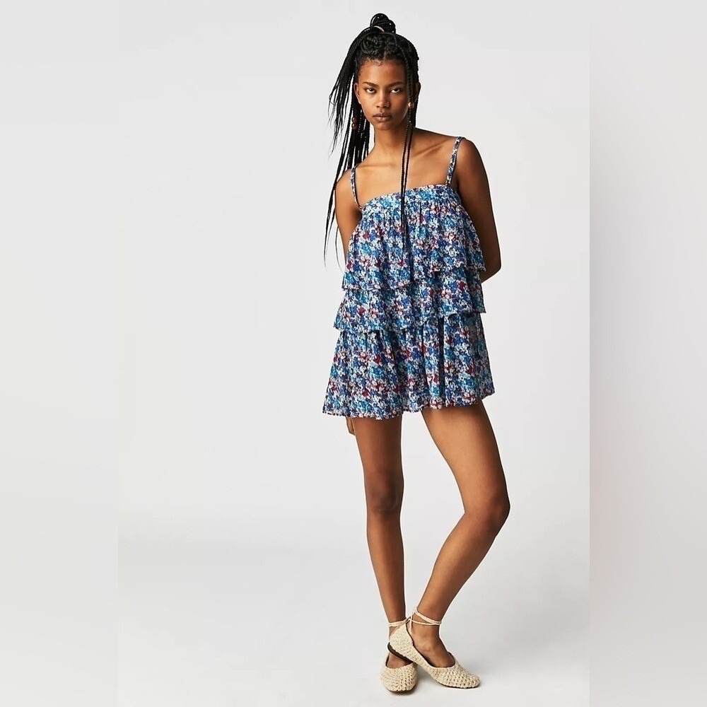 Free People FP ONE Talia Floral Tiered Tunic Mini Dress Top Small - Picture 5 of 15